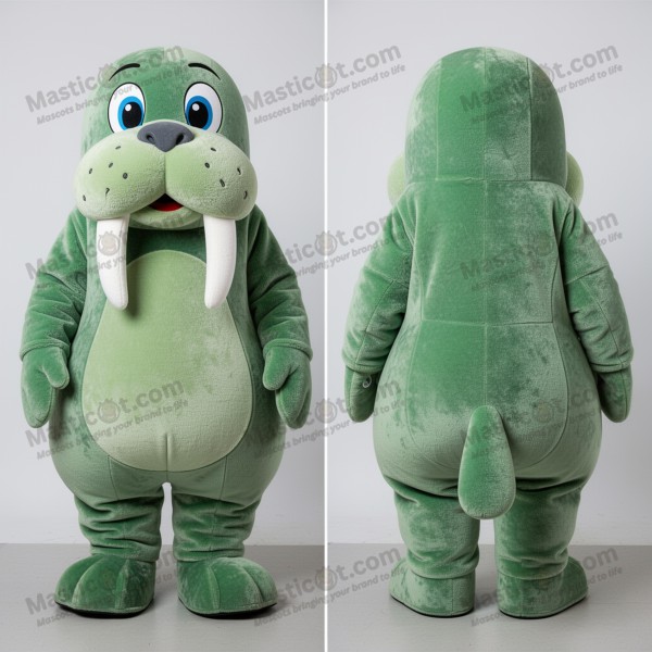Mascota de morsa de hombros anchos en color verde esmeralda