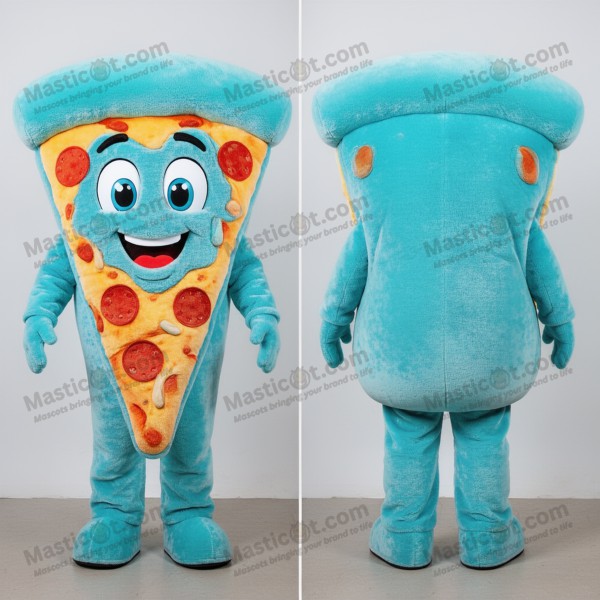 Cyan Velvety Pizza Slice Mascot - Masticot.com