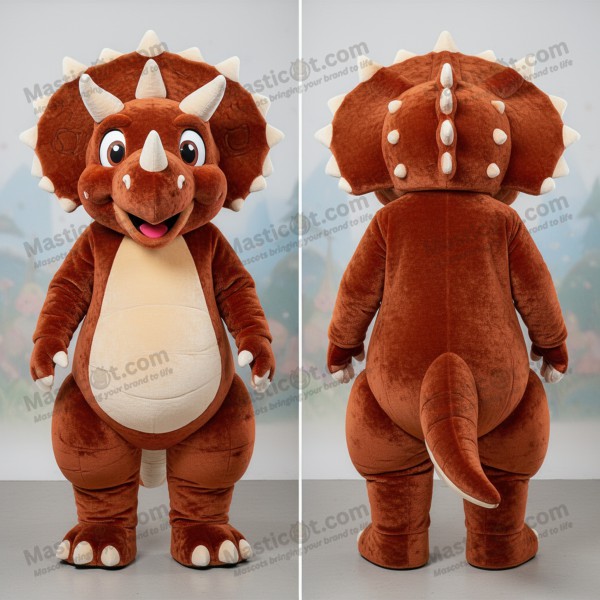 Mascotă triceratops portocalie ruginită cu coarne late -