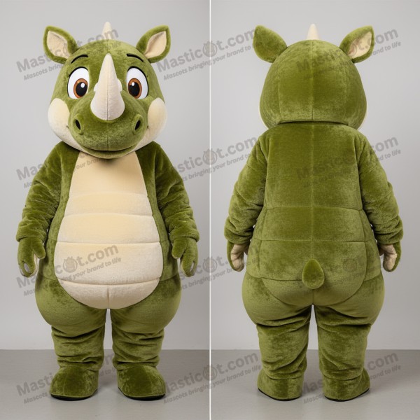 Olive Green Cartoon Rhinoceros Mascot - Masticot.com