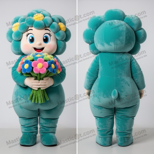 Teal velvety bouquet of flowers mascot - Masticot.com