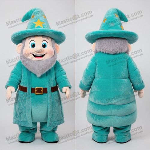 Turquoise flowing cape wizard mascot - Masticot.com