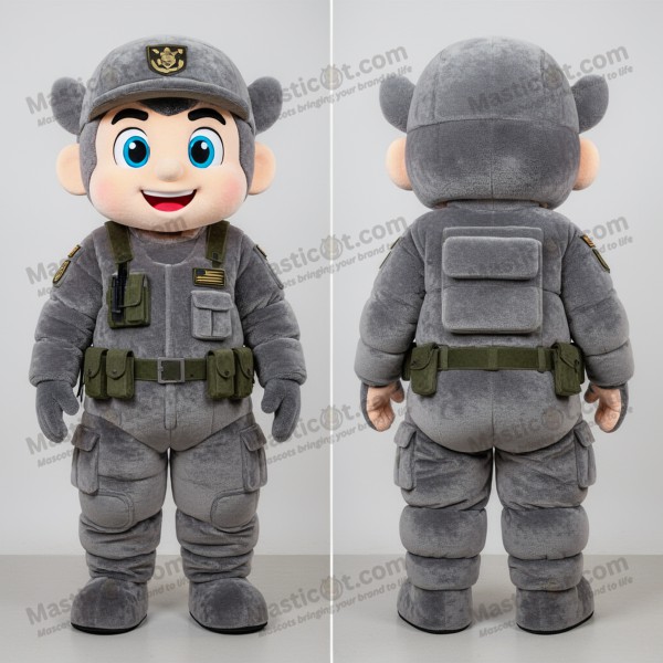 Gray Smiling Army Soldier Mascot - Masticot.com