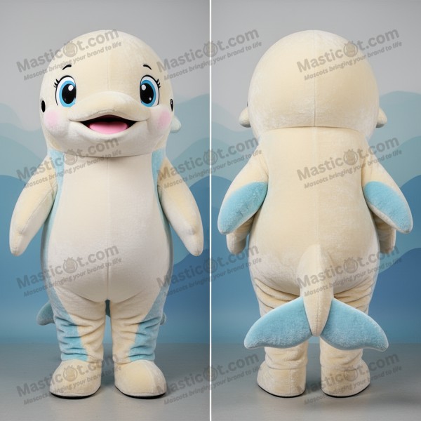 Kremhvit smilende belugahval-maskot - Masticot.com