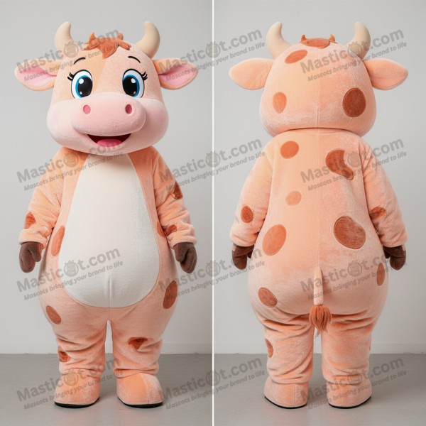 Mascota Vaca Jersey Sonriente en Tono Melocotón -