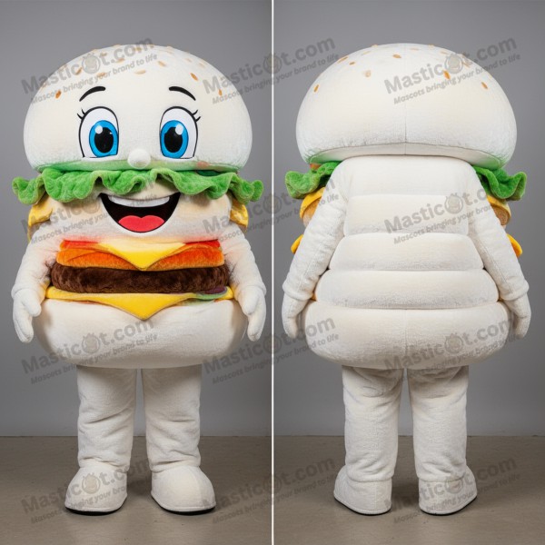 Kremhvit, stor burger-maskot - Masticot.com