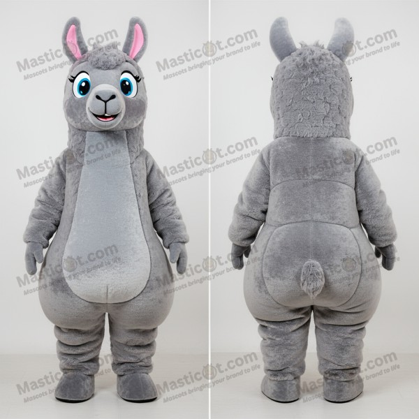 Mascotă Llamă Gri Mătăsos cu Desen Animățel - Masticot.com