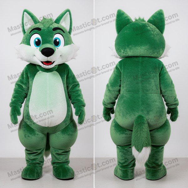 Emerald Green Cartoon Wolf Mascot - Masticot.com