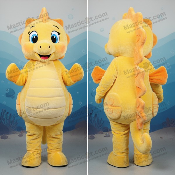 Shimmering Gold Cartoon Seahorse Mascot - Masticot.com