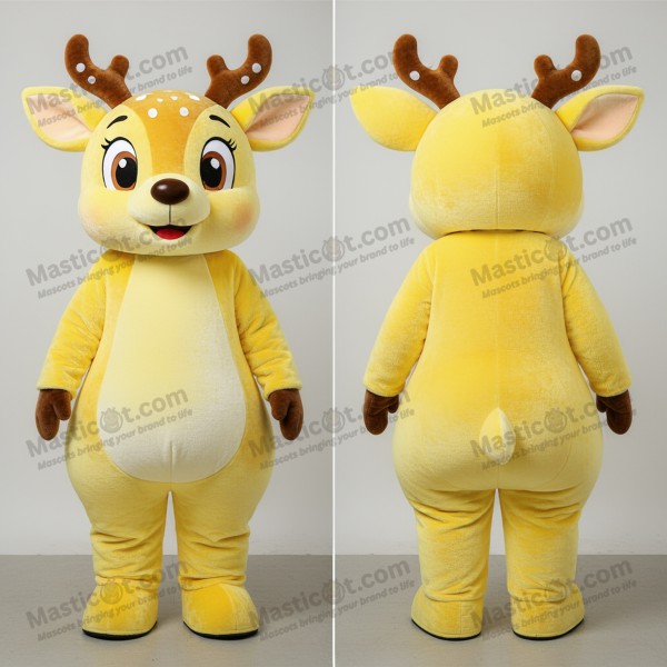 Lemon Yellow Plush Antlered Roe Deer Mascot - Masticot.com