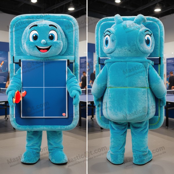 Cyan Velvety Rounded Ping Pong Table Mascot - Masticot.com
