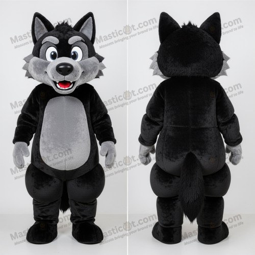 Schwarz-grauer Cartoon-Wolf-Maskottchen - Wolf - MASTICOT_5746 - Masticot.com