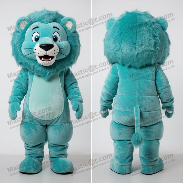 Turquoise velvety lion mascot - Masticot.com