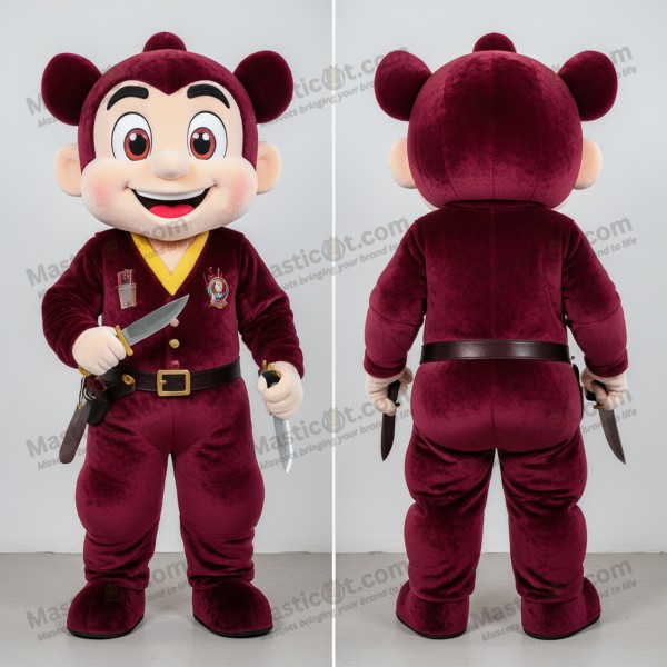 Maroon Smiling Knife Thrower Mascot - Masticot.com