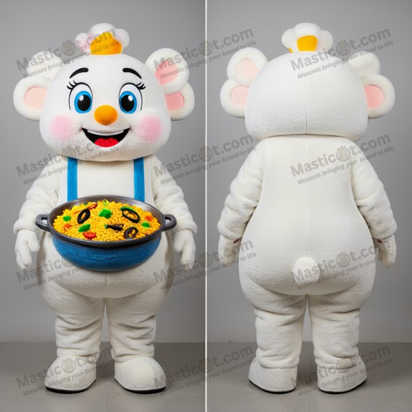 White fluffy paella mascot - Masticot.com