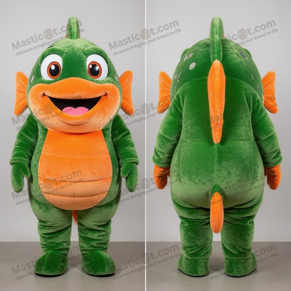 Olive Green Velvety Cartoon Piranha Mascot - Masticot.com