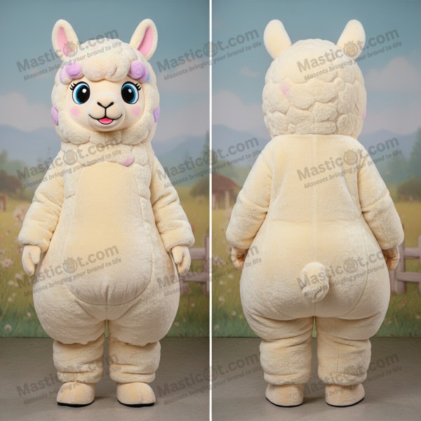 Kremaktig fluffy alpakka-maskot - Masticot.com