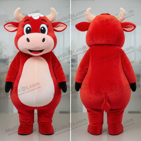 Mascota de vaca jersey roja de hombros anchos y