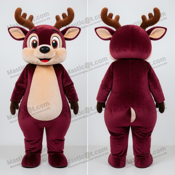 Maroon velvety roe deer mascot - Masticot.com