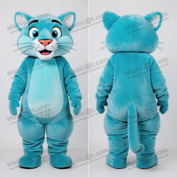 Teal turquoise broad shouldered mountain lion mascot -