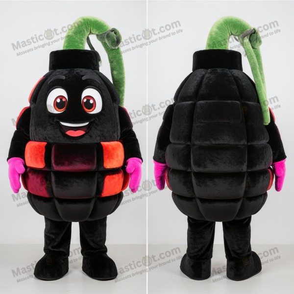 Velvety black rounded grenade mascot - Masticot.com