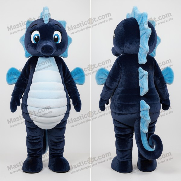Navyblauer Cartoon-Seepferdchen-Maskottchen - Masticot.com