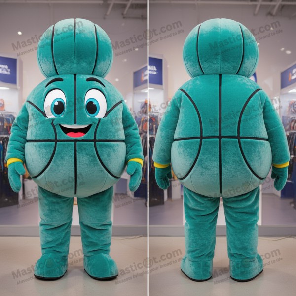 Teal Velvety Plush Basketball Ball Mascot with Oversized