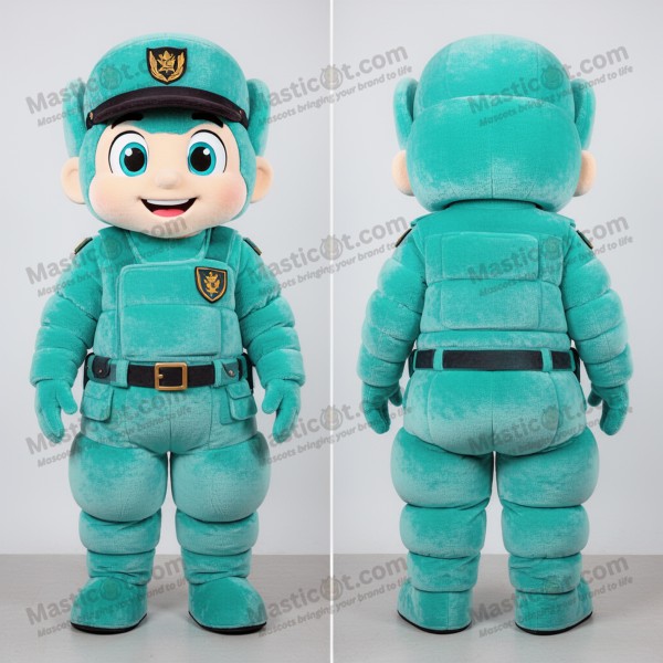 Turquoise robotic army soldier mascot - Masticot.com