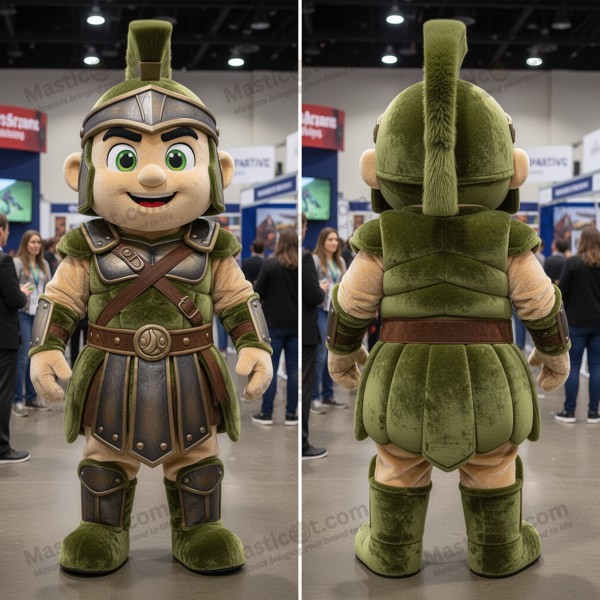 Mascotă soldat spartan cu umeri lați, verde măslinie -