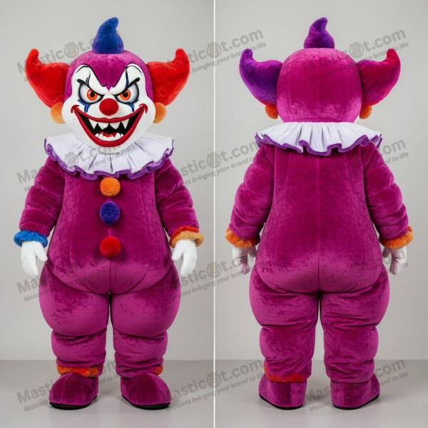 Magenta grinning evil clown mascot - Masticot.com