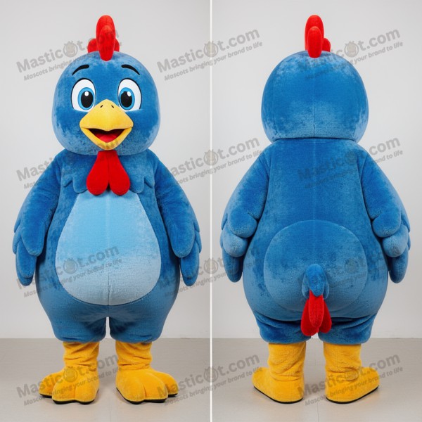 Velvety blue cheerful chicken mascot - Masticot.com