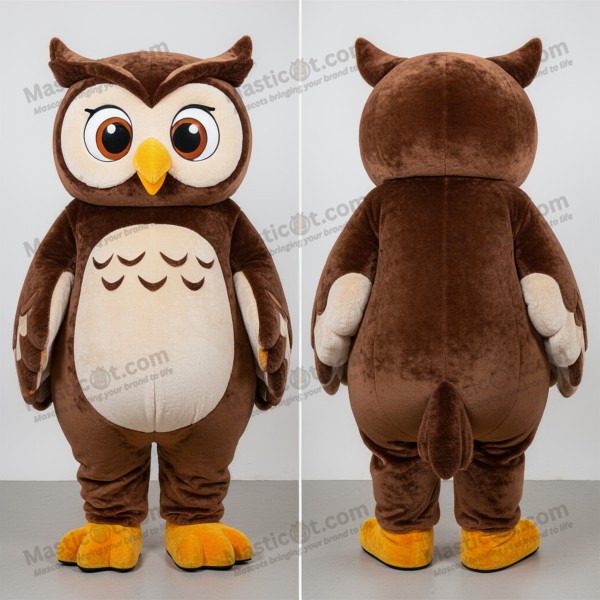 Chocolate Brown Expressive Owl Mascot - Masticot.com