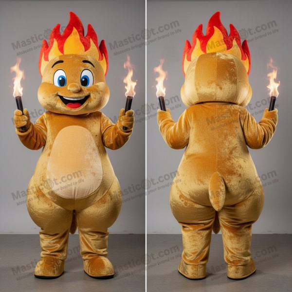 Golden fiery fire eater mascot - Masticot.com