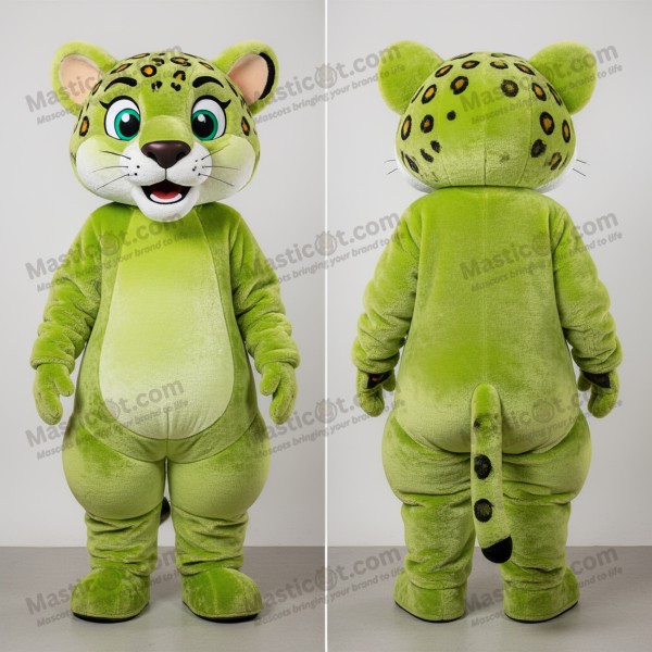 Lime green rounded jaguarundi mascot - Masticot.com