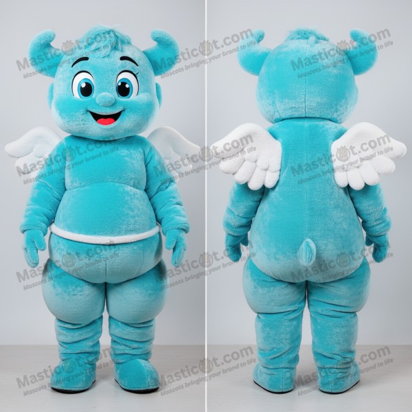 Cyan heart shaped cupid mascot - Masticot.com