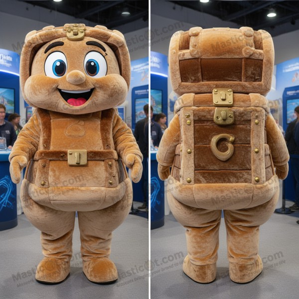 Tan gleaming treasure chest mascot - Masticot.com