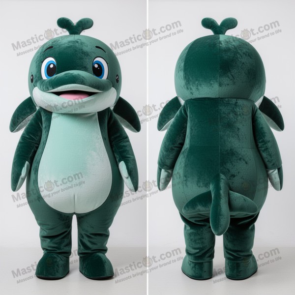 Maskot kulaté velryby v lesně zelené barvě - Masticot.com
