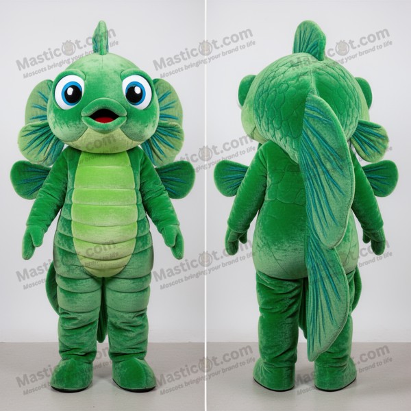 Emerald green broad finned betta fish mascot - Masticot.com