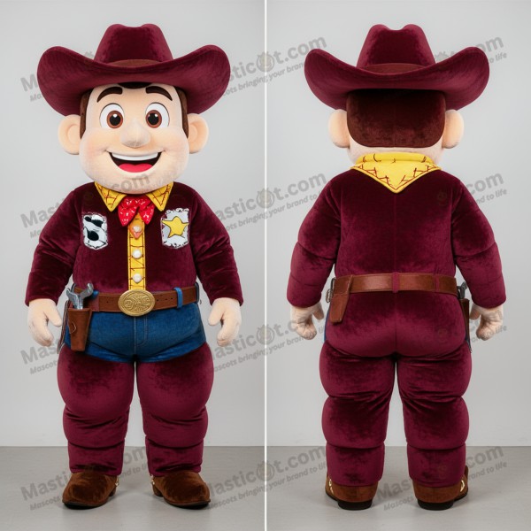 Maroon Velvety Cartoon Cowboy Mascot - Masticot.com