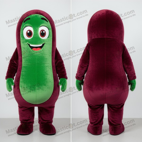 Mascota de Frijol Verde de Dibujos Animados en Terciopelo