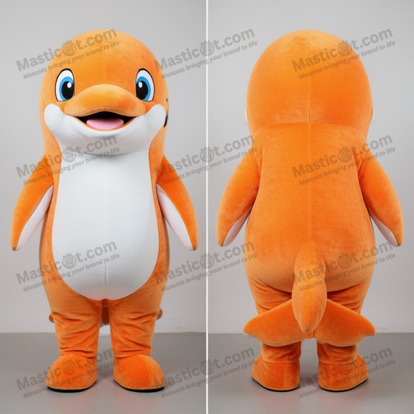 Livlig oransje lekenhval-maskot - Masticot.com
