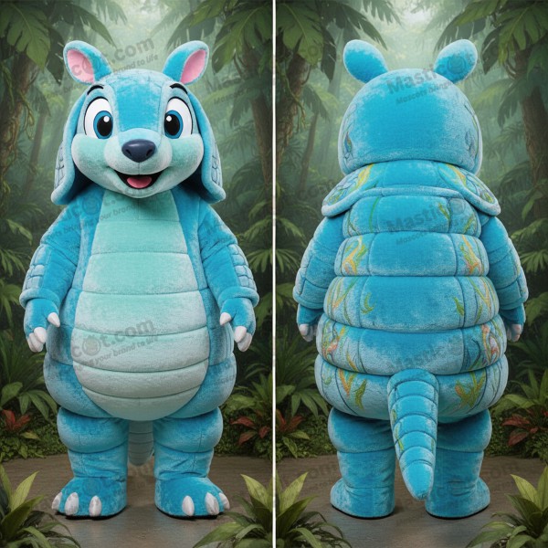 Cyan Cartoon Armadillo Mascot - Masticot.com