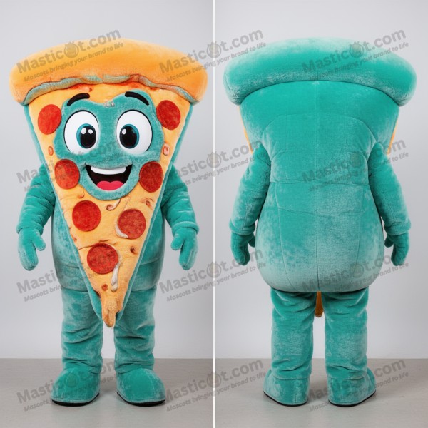 Teal rounded pizza slice mascot - Masticot.com