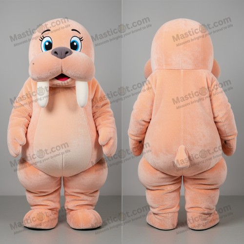 Perzikfluweel speelse walrus mascotte - Walrus - MASTICOT_6217 - Masticot.com