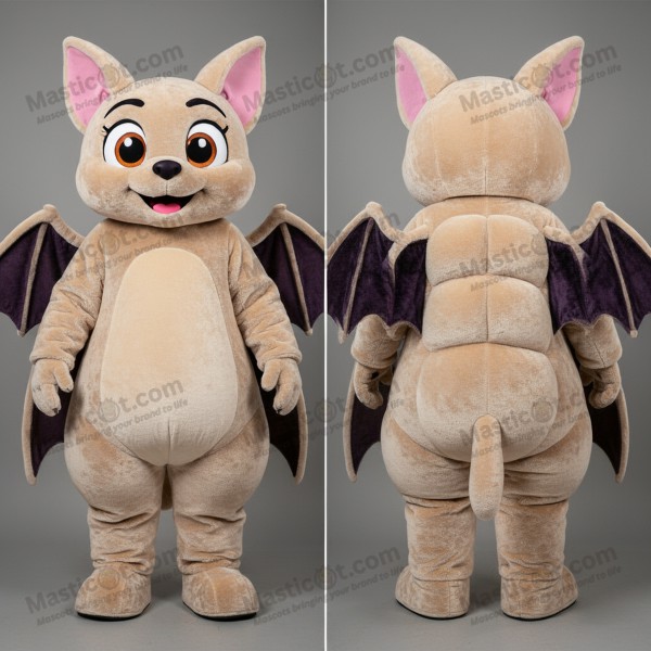 Beige rounded bat mascot - Masticot.com