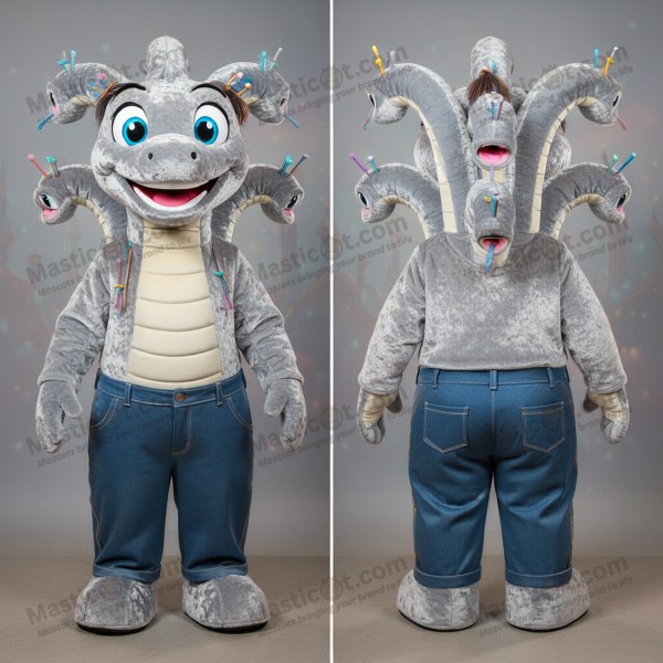 Silver velvety hydra mascot - Masticot.com