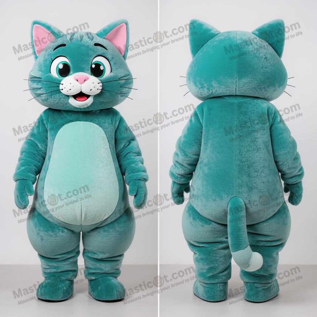 Teal plush farm cat mascot - Masticot.com