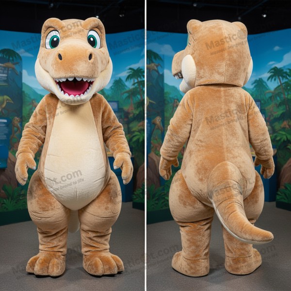 Tan velvety allosaurus mascot - Masticot.com