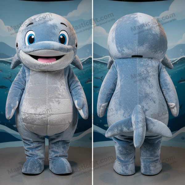 Silver blue broad shouldered blue whale mascot -