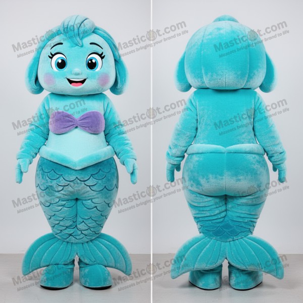 Cyan velvety mermaid mascot - Masticot.com